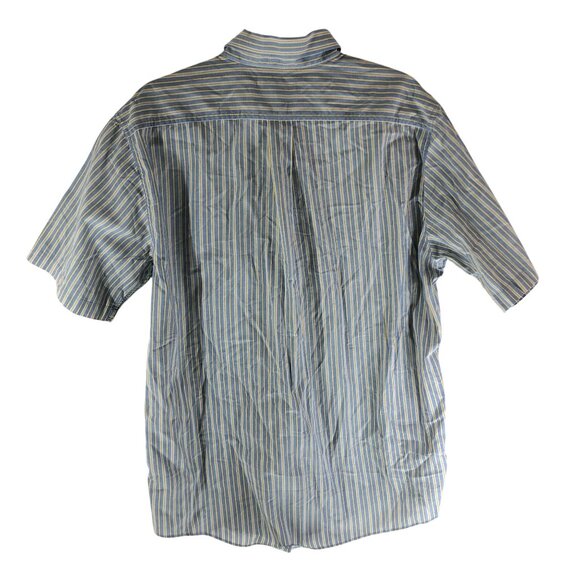 L.L.Bean Mens Trim Fit Striped Button-Up Short Sleeve Shirt Cotton Blue/Yellow L - Picture 3 of 4